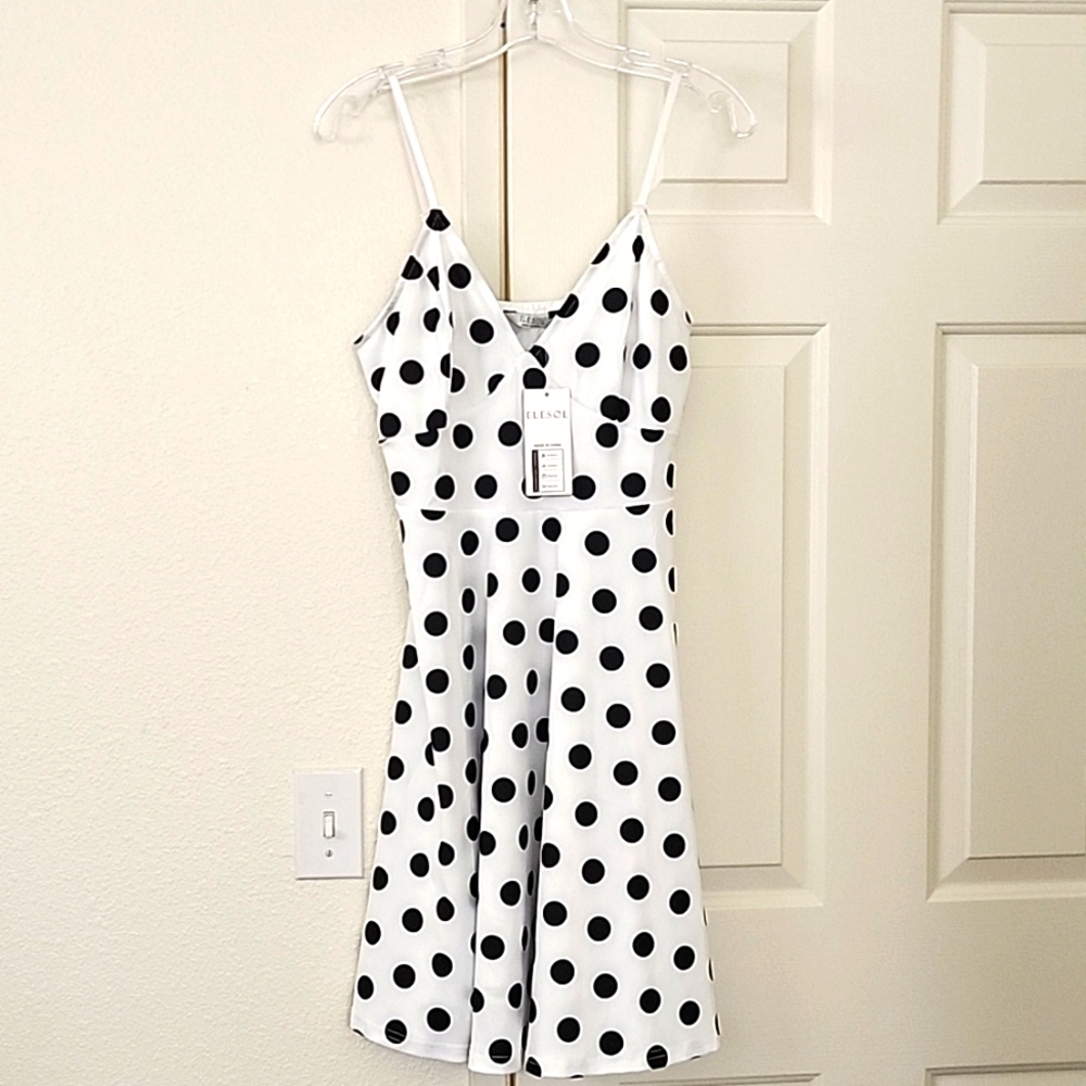 Elesol Women's White and Black Polka Dots Dress Size L
